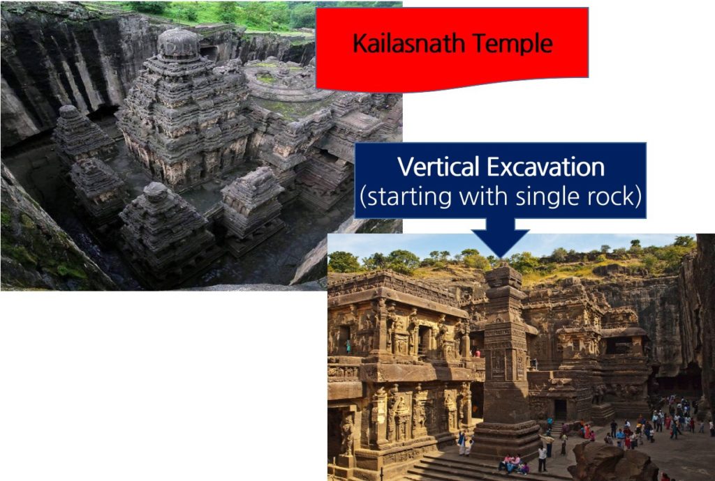 Kailasna 
Vertical Excavation 
(starting with single rock) 