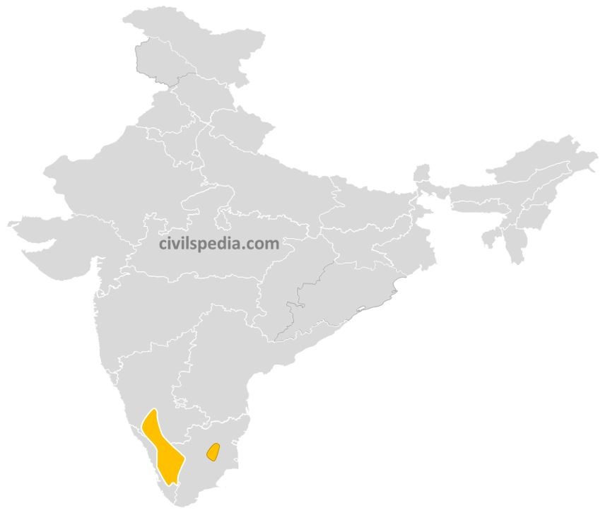 Coffee growing areas of India